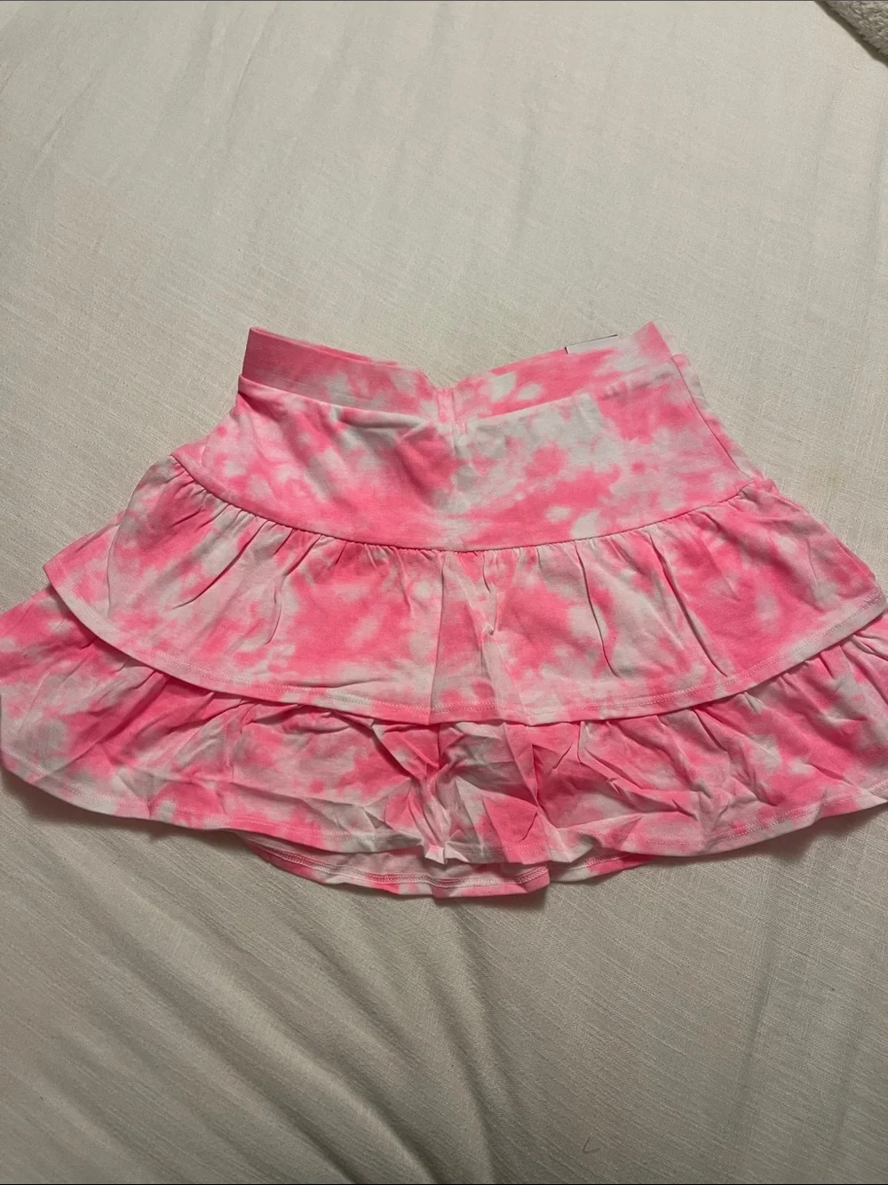 Justice Pink and White Tie-Dye Ruffle Skater Skirt